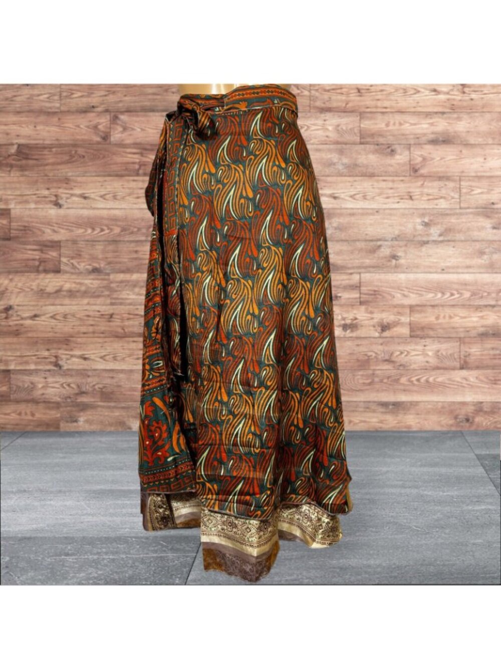 Boho Wrap Skirt Double Layer Sari One Size Multi Wear 36" Travel Resort Festival - Picture 5 of 6